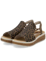 Dámské sandály na platformě s leopardím vzorem v béžové barvě Rieker 62741-90