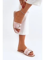 Lesklé Dámské Žabky S Ozdobou Růžové Taleci