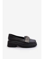 Dámské kožené mokasíny s ozdobným páskem Zazoo 3419 Černé