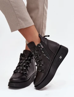 Kožené dámské kotníčkové boty na platformě s vyhříváním Artiker 55C0809 Černé