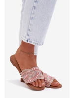 Zdobené dámské ploché nazouváky růžové Dovima