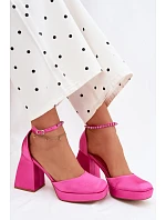 Sandály na podpatku s saténovým povrchem Fuksie Calistae