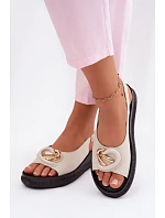 Kožené sandály na platformě s ozdobou S.Barski KV61-6047 Béžové