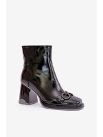Lakované botky na podpatku z podšívkou a ozdobou MR880-021 černé D&A