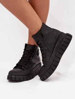 Zateplené Vysoké Tenisky Dámské Na Platformě S Zipem Černé Sarira