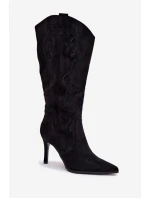 Dámské kozačky na podpatku – „kovbojky“ z eko‑semiše Belonia (černé)