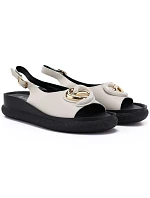 Dámské kožené sandály na platformě béžové S.Barski 61-6047