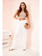 Široké dámské viskózové kalhoty s elastickým pasem bílé Široké dámské viskózové kalhoty s elastickým pasem bílé