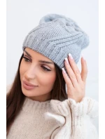 Dámská zimní vlněná čepice s geometrickým vzorem a jemným leskem K401 světle šedá