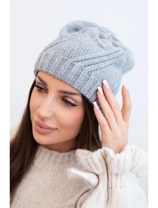 Dámská zimní vlněná čepice s geometrickým vzorem a jemným leskem K401 světle šedá