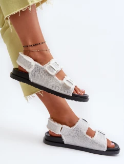 Dámské bílé zdobené džínové sandály Irmale