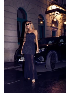 M893 Vrstvené korzetové šaty se šifonovou sukní - černé