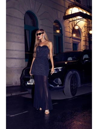 M893 Vrstvené korzetové šaty se šifonovou sukní - černé