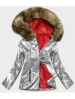 Stříbrná lehká dámská zimní metalická bunda (721art)
