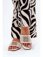 Elegantní dámské pantofle s ozdobou na plochém podpatku bílé Lovehia