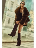 Kozačky Eko Semišový Podpatky Na Zip Zateplené Ohnutý Svršek Čokoládové Evyra