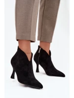 Nízké dámské kotníkové boty na jehlovém podpatku eco semiš černé Jolivra