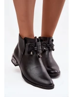 Dámské kožené boty na nízkém podpatku Zazoo – černé