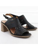 Dámské ažurové sandály na podpatku černé Jezzi 24125