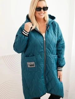 Dámská bunda Plus Size prošívaná s kapucí a sportovními manžetami mořská