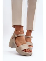 Zazoo 40386 Dámské kožené sandály na podpatku Beige