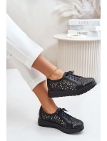 Zazoo 2973 Kožené Polobotky Na Platformě S Děrováním Černé