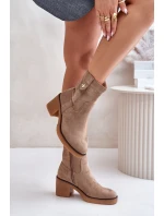 Zateplené dámské boty na podpatku béžové Vailia