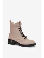 Kožené dámské boty na nízkém podpatku Vinceza 66818 Béžové