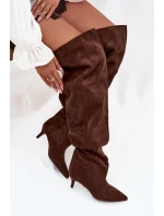 Nafukovací dámské kozačky na jehlovém podpatku čokoládové Ysolienne
