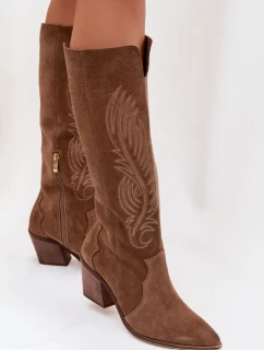 Semišové Kožené Kobyly Na Podpatku Zazoo 3152 Béžové