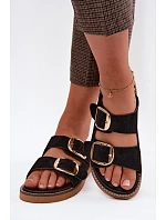 Dámské pantofle z imitace semiše s zlatými přezkami Černé Averia