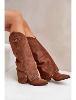 Kozačky s ohrnutým svrškem na podpatku hnědé Iveliri