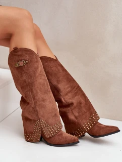 Kozačky s ohrnutým svrškem na podpatku hnědé Iveliri