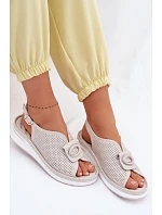 Kožené dámské sandály s ozdobným detailem šedé Deliva