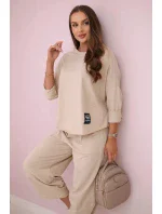 Bavlněná mikina kalhoty set béžový