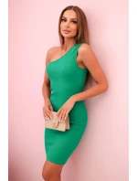 Dámská bavlněná šaty na jedno rameno s obepínajícím střihem zelená