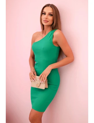 Dámská bavlněná šaty na jedno rameno s obepínajícím střihem zelená
