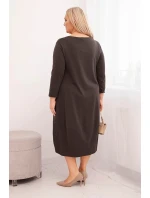 Dámská bavlněná sukni Plus Size s ohrnutým rukávem a kapsami hnědá