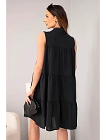 Dámské bavlněné košilové šaty bez rukávů s knoflíky černá