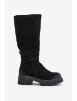 Světlé Kozačky Před Kolena Zateplené Černé Zazoo 70145