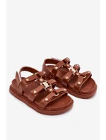 Dívčí sandály se zlatým detailem hnědé Lunessa