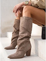Dámské vysoké kozačky s vysokým svrškem a podpatkem v barvě khaki, FashionStreet ZY1460 Dámské vysoké kozačky s vysokým svrškem a podpatkem v barvě khaki, FashionStreet ZY1460