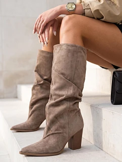 Dámské vysoké kozačky s vysokým svrškem a podpatkem v barvě khaki, FashionStreet ZY1460