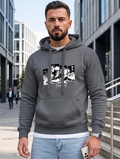 Pánská mikina s kapucí a potiskem TOKYO, tmavě šedá, FashionStreet NX5146BX