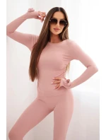 Dámská souprava z pruhované viskózy s dlouhým rukávem a legínami tmavě pudrově růžová
