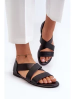 Černé kožené sandály se stahováním Apulia Černé kožené sandály se stahováním Apulia