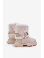 Eko Kožené Boty Pro Dívky S Kožíškem A Přezkami Béžové Cartemes