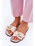 Ploché Dámské Pantofle Se Zlatou Sponou Béžové Esiobb