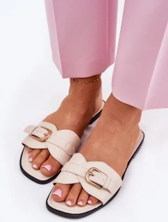 Ploché Dámské Pantofle Se Zlatou Sponou Béžové Esiobb