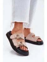 Dámské Sametové Sandały S Dekorativními Přezkami Big Star RR274659 Světle Růžové